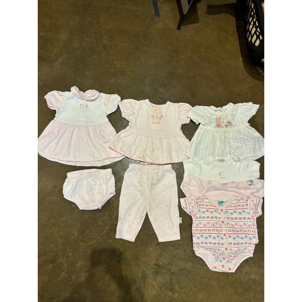 McBaby 8pc Lot 3-6M Pink White Floral Pointelle Cotton Dresses Pants Bodysuits